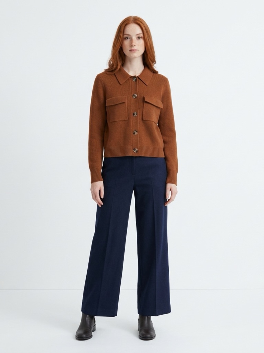 LOFT Women's Rust Brown Button-Front Knit Jacket
